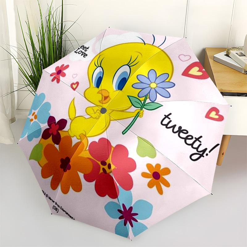 

1pc Tweety Bird Flowers Heart Umbrella with Plastic Handle,Cartoon Pattern,Suitable for All Seasons Multi-functional Umbrella347