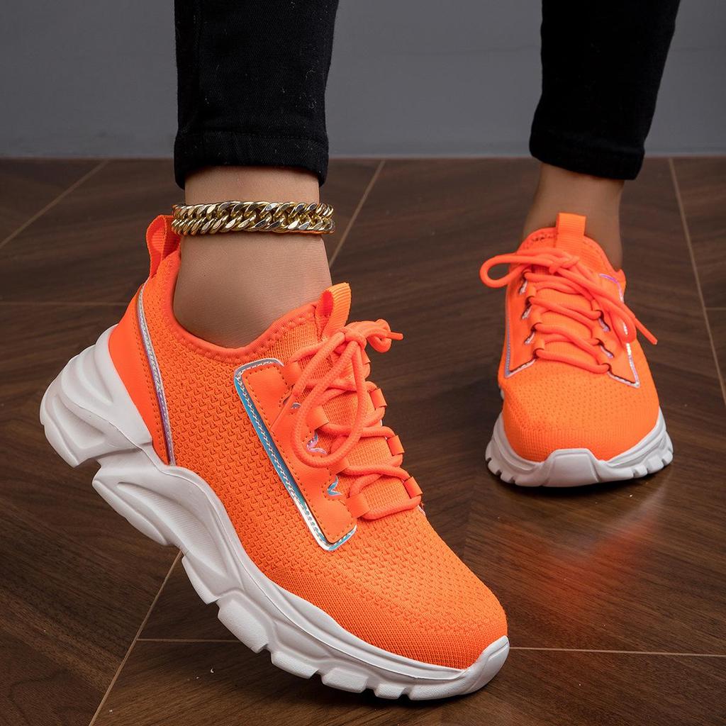 Mesh Orange Casual Shoes Breathable Thick Sole Shoes Women 2026 Woman Comfortable Autumn Lace-up Fashion Slip On Sports Shoes