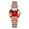 Elegant Women's Steel Band Wristwatch In Pomegranate Red, Champagne Gold & Green