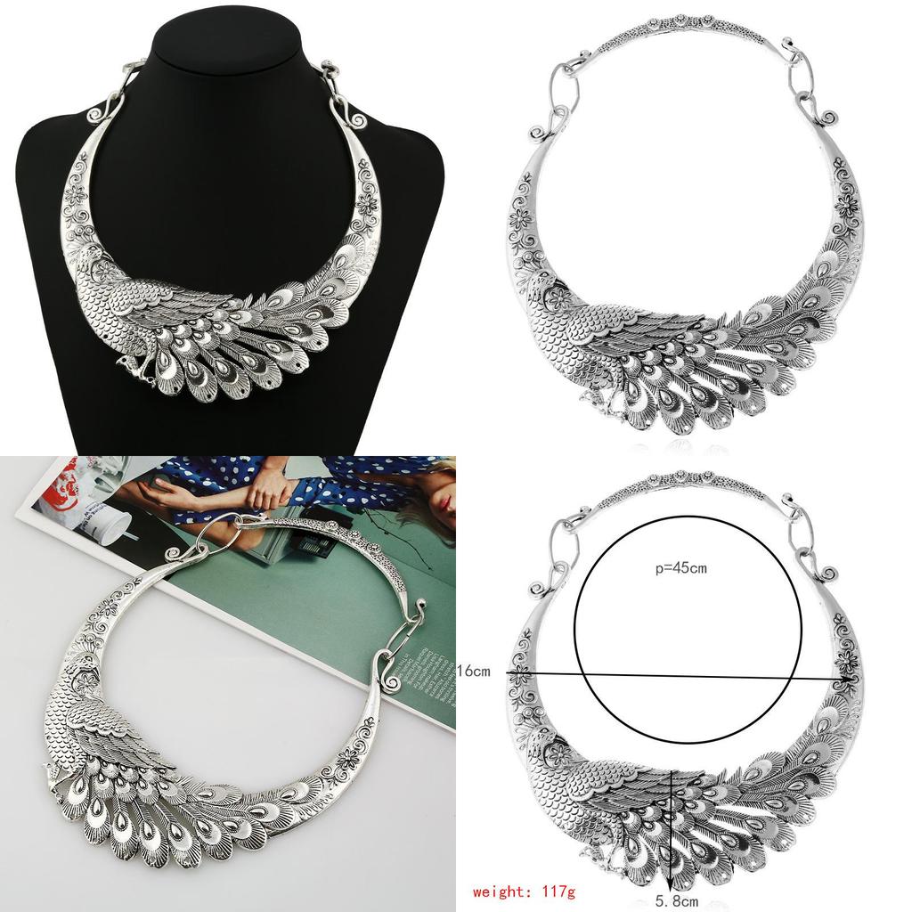 Peacock Design Ethnic Necklace Alloy Retro Pendant For Party And Wear Casual