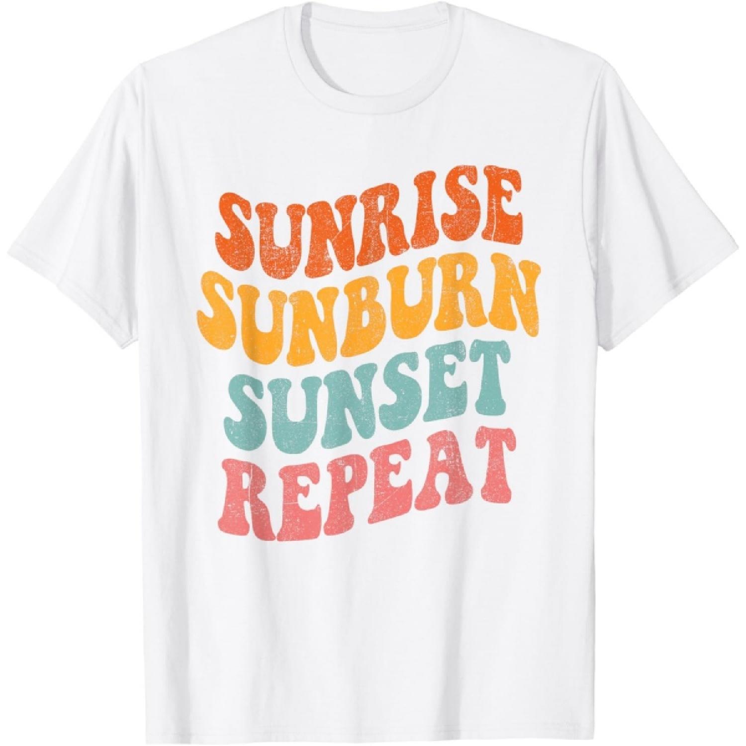 Funny Sunrise Sunburn Sunset Repeat Retro Beach Summer Cute T-Shirt XXXXXL белый