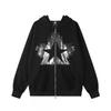 Unisex Oversized Hooded Zip-Up Sweatshirt Streetwear Vintage Sequin Loose Fit Cotton Blend Fall 2026