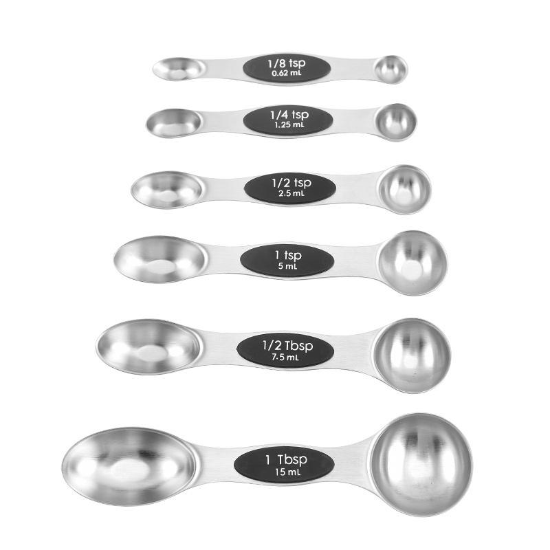 Stainless Steel Magnetic Measuring Spoons: 9-Piece Double-Ended Set for Baking & Seasoning in Home Kitchen