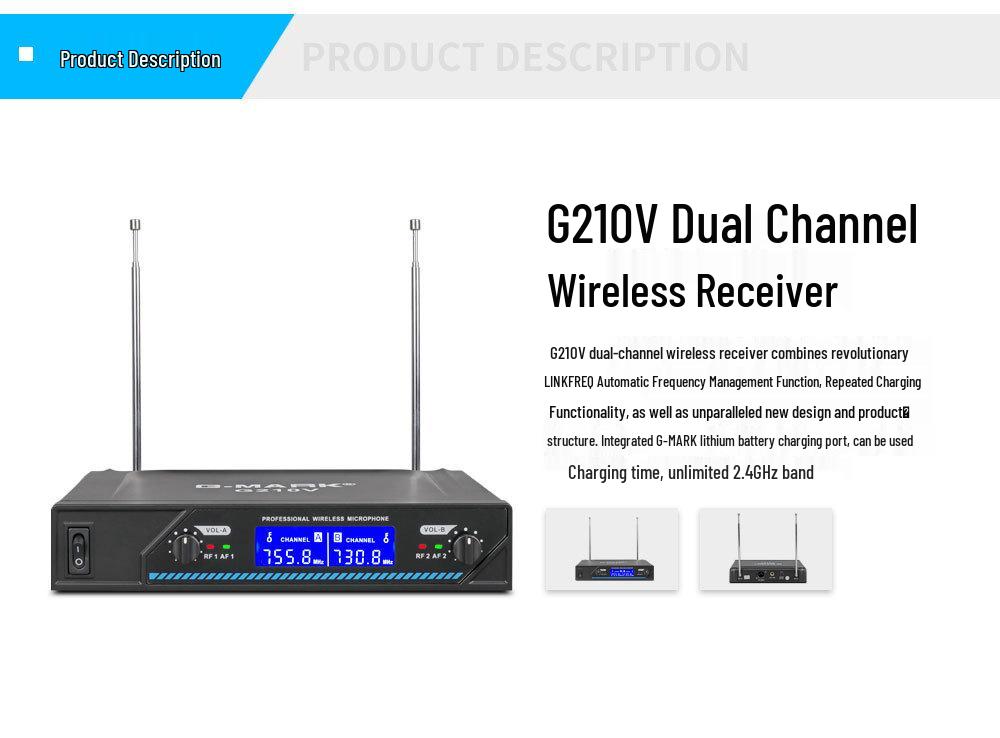 G-Mark G210V Two-in-One Wireless Stage Dynamic Microphone with High Sound Quality and Noise Reduction.