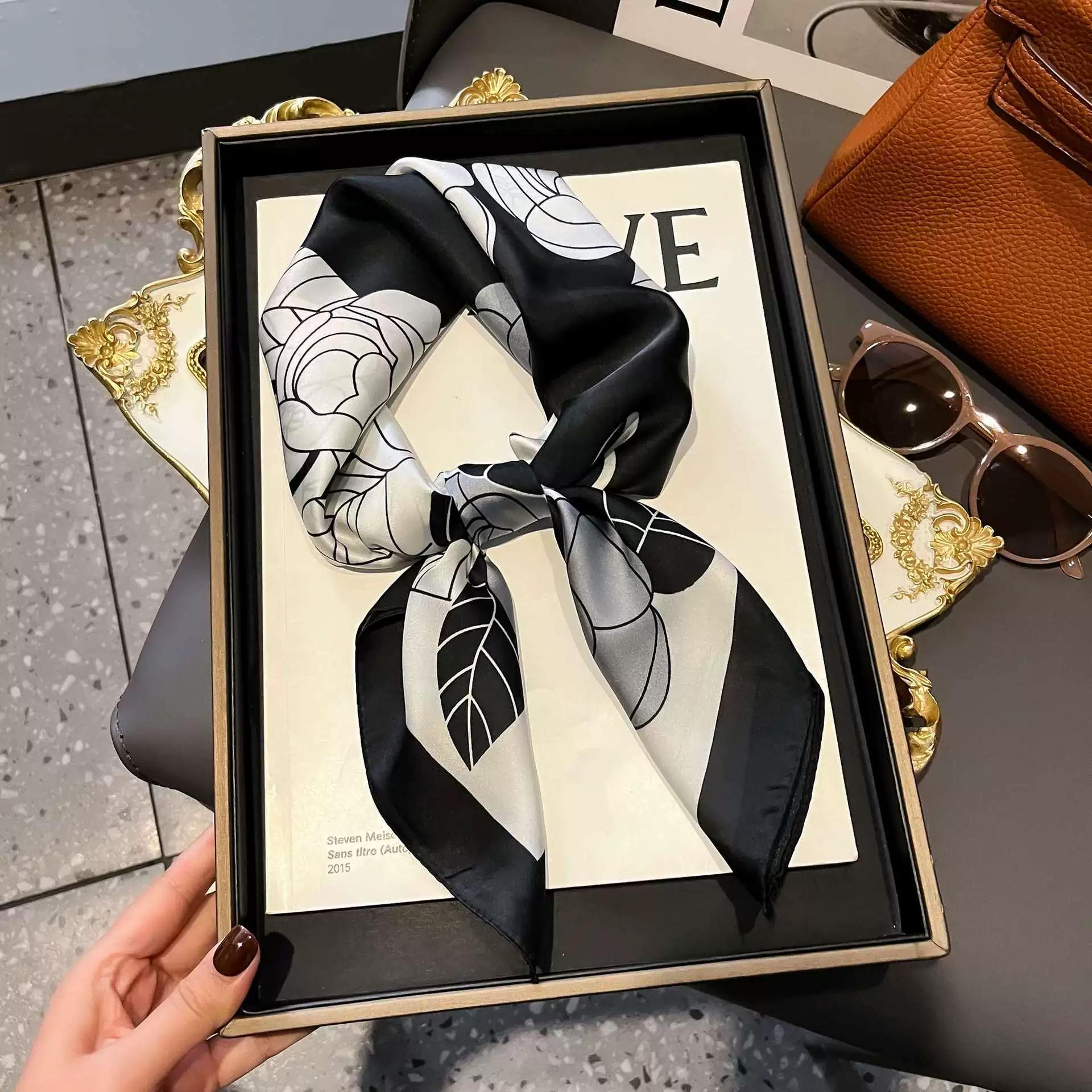 

53*53 см шелковые шарфы для женщин модный узор гладкий на ощупь весенне-летний солнцезащитный шелковый шарф