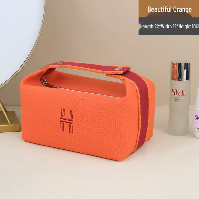 

Portable Waterproof Canvas Makeup Bag - Large Capacity & Dustproof Toiletry Storage 22x12x9 cm оранжевый