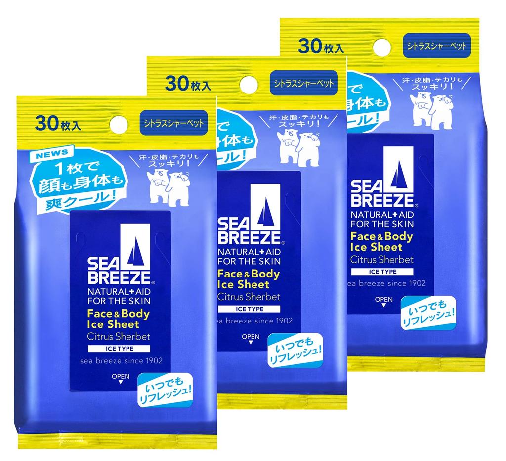 [Bulk Purchase] SEABREEZE Face & Body Ice Sheets, Citrus Sherbet, 30 Sheets X 3 Packs