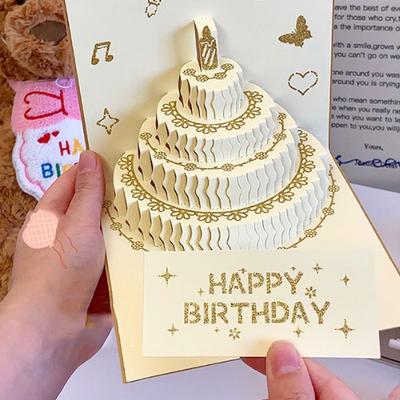 Message Cards Folding 3D Birthday Card with Envelope Postcard Pop-Up Greeting Card Paper Handmade Birthday Cake Card Baby Shower
