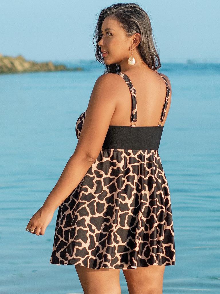 2026 Plus Size European American Quick Dry Printed Gauze Split Swimsuit