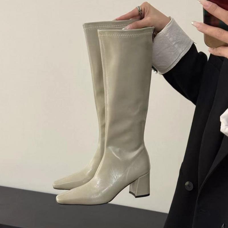 

Европейские и американские квадратный носок толстая подошва рыцарские ботинки до колена тонкие ботинки женские 2025 осень и зима новые универсальные высокие трубы 39
