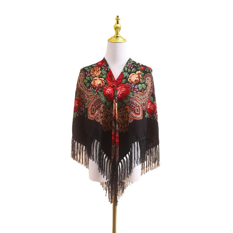 

110 шаль ретро классический квадратный шарф теплый и красивый многоцветный шарф 110 чёрный