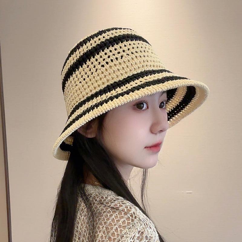 Hat Women's Woven Hollow Straw Hat Summer Breathable Sunshade Sun Protection Hat Outdoor Beach Face Small Versatile Basin Hat