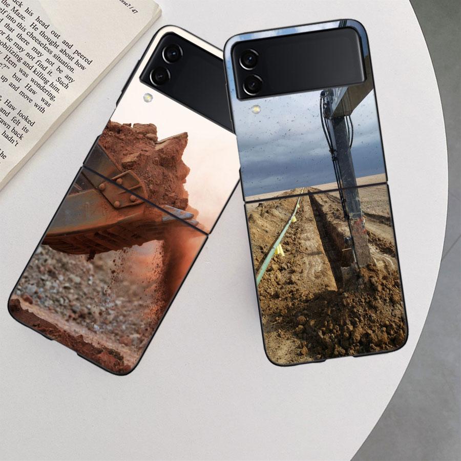 Construction Machinery Excavator Phone Case For Samsung Z Flip 7 6 5G Galaxy Z Flip 5 4 3 Black Hard Cell Cover Luxury PC Shell