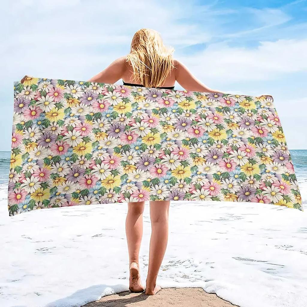 Daisy Print Extra Large Highly Absorbent Beach Towel, Quick-Dry & Super Soft for Travel Swim Yoga Women Men Sand Free Towels