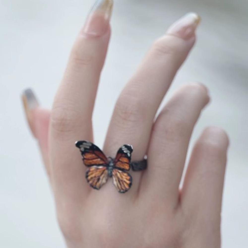 Vintage Realistic Butterfly Ring Shiny Opening Ring Personality Dreamlike Butterfly Ring  Women Men
