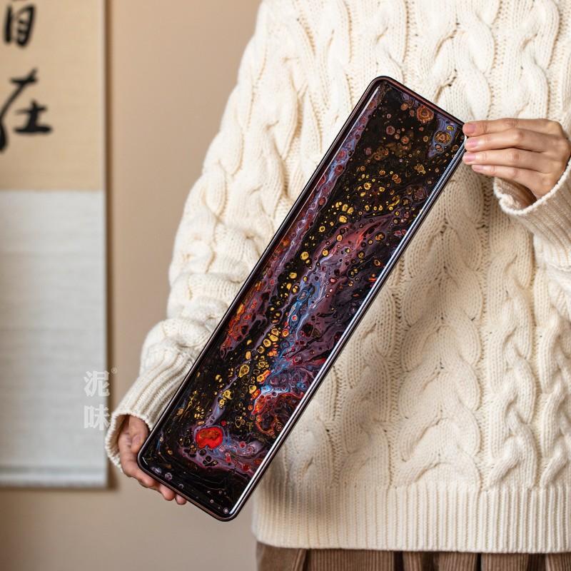 Resin Solid Wood Tea Tray Antique Lacquer Household Dry Foam Tray Kung Fu Tea Set Accessories Tray Insulated Mat