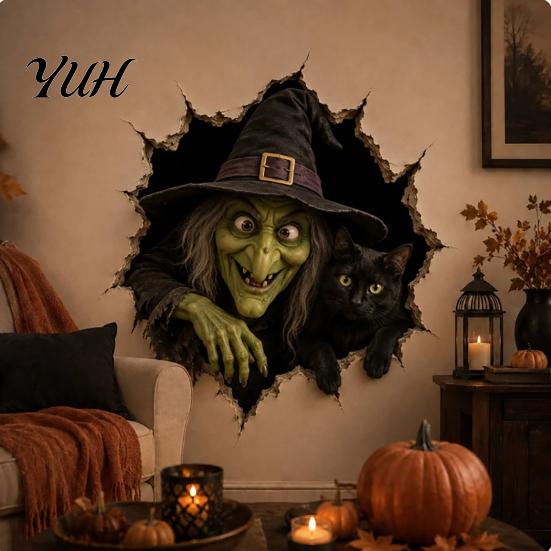 Removable Wall Murals for Bedroom Halloween Break-in 3D Decals, Illusion Effect Spooky Breaking Through Scary Stickers Holidays Sticker, Horror Ghost