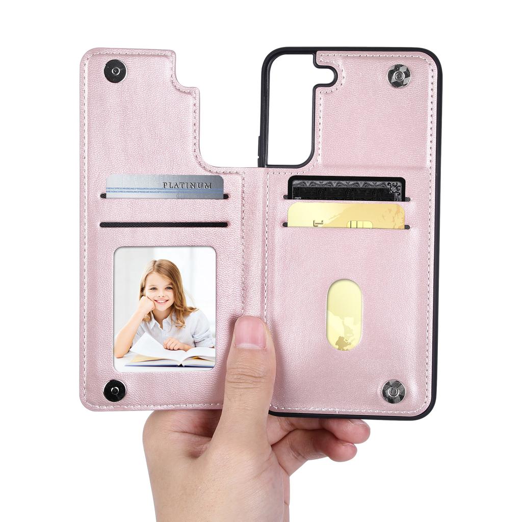 HANMAN Mika Series For Samsung Galaxy S23 PU Leather Coated TPU Protective Case Magnetic Card Slots Design Cell Phone Shell Cover