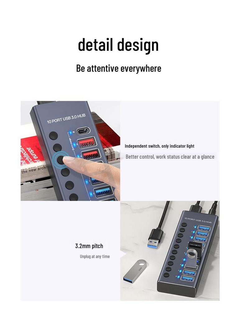 USB 3.0 Hub with Switch PD, Fast Charging Docking Station for Apple, iPhone 7, Xiaomi, Huawei.