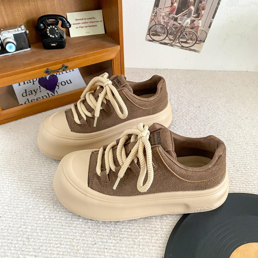 A9870 latex insole/cold dip/cowhide fabric/platform bread shoes women's board shoes retro autumn 2024 new models