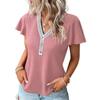Women's Solid Color V Neck Waffle Panel Short Sleeve T-Shirt
