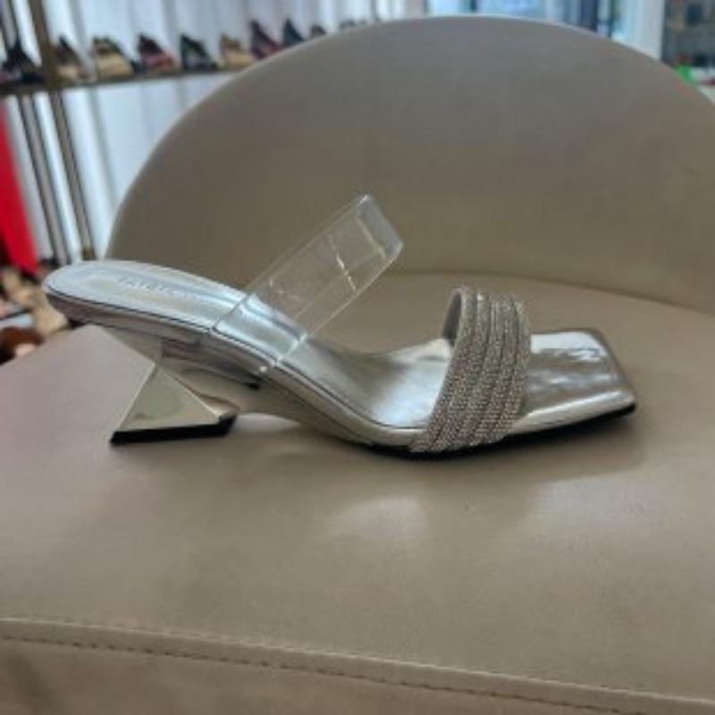

One-piece Shoes Thick-heeled Open-toe Slippers Square-toed Rhinestone Flip-flops High Heels 35