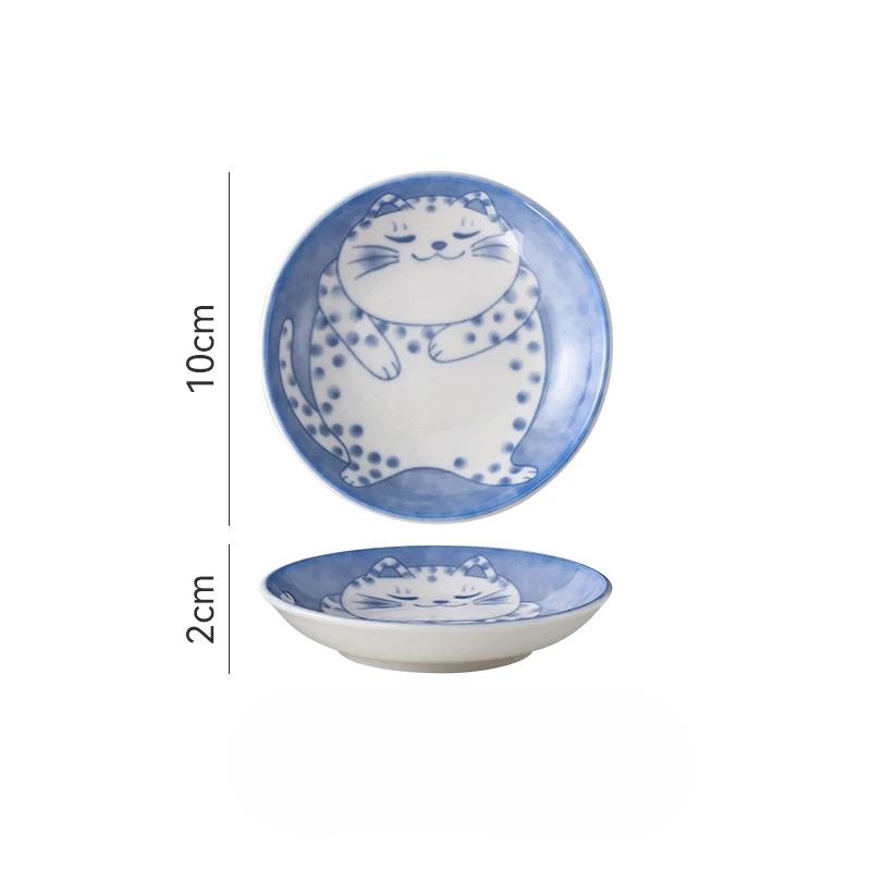 Japanese Style Ceramic Dessert Sauce Dish Tableware Creative Cute Cartoon Lucky Cat Pattern Water Drop Shape Fruit Sushi Plates