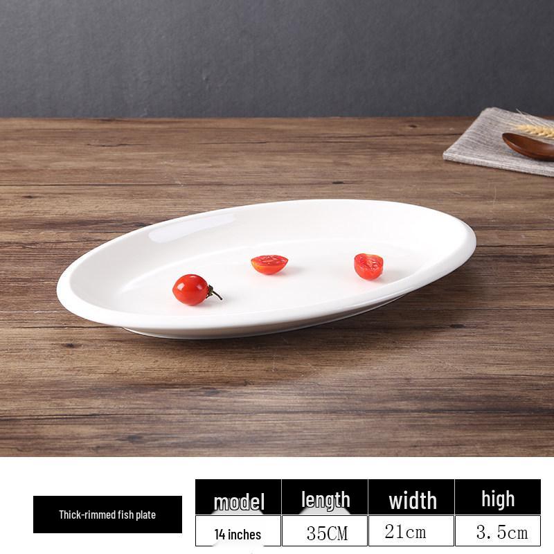 Extra Large Oval Thickened White Ceramic Fish Plate for Commercial Restaurant or Hotel Use