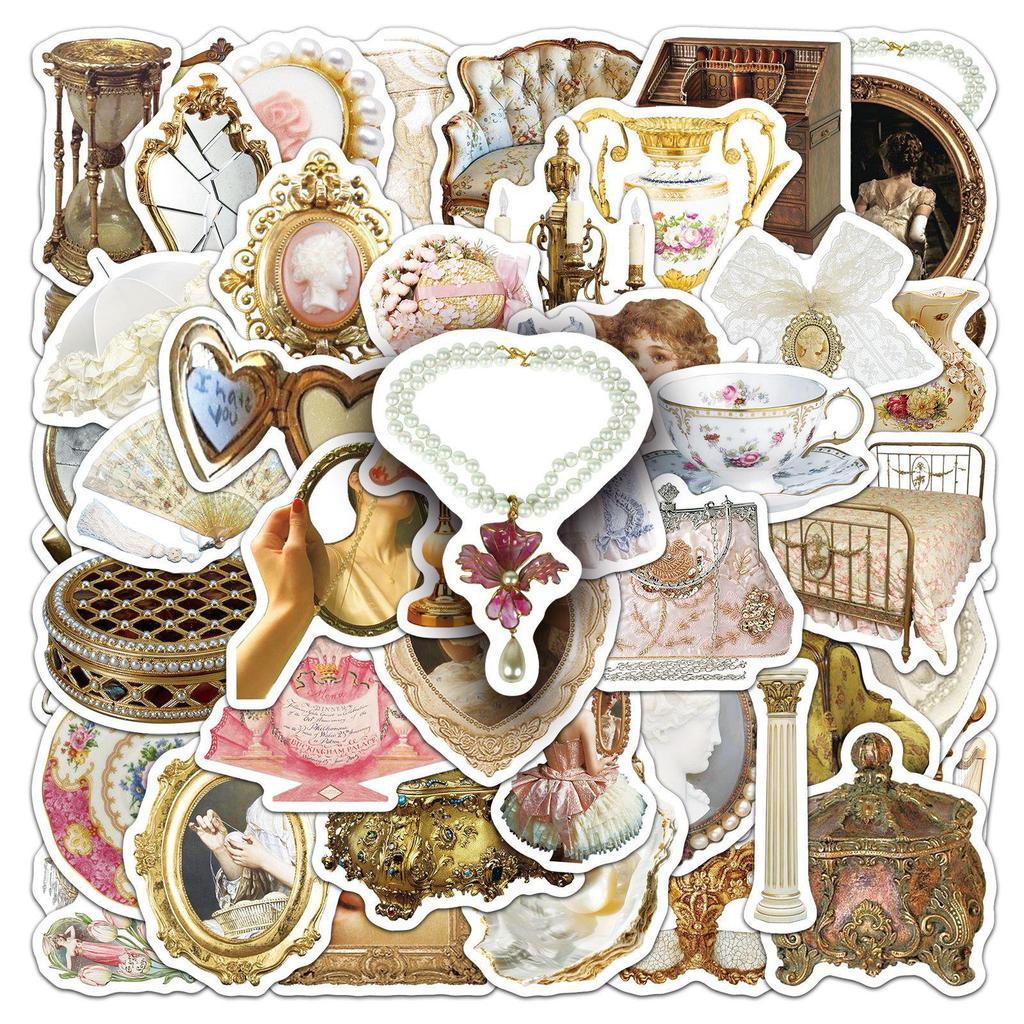50PCS Vintage Court Cartoon Stickers: Elegant Lace and Graffiti Designs for Journals and Notebooks