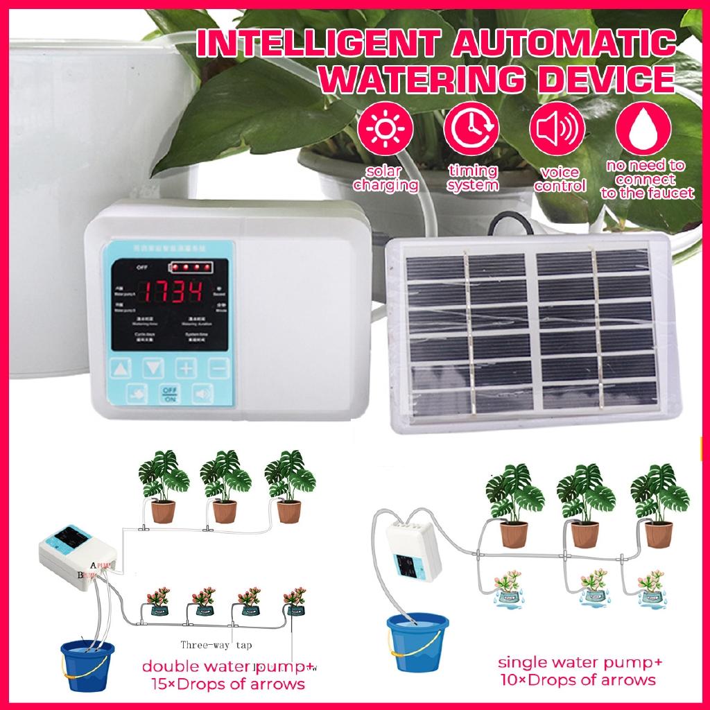 Double Pump Intelligent Garden Automatic Watering Device Solar Energy Charging Potted Plant Drip Irrigation Timer System