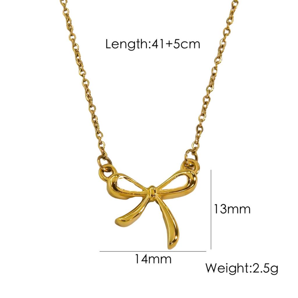 CARLIDANA Fashion Trend Bow Jewelry Waterproof Bow Earrings and Necklace 18k Gold Plated Stainless Steel Women Jewelry Set