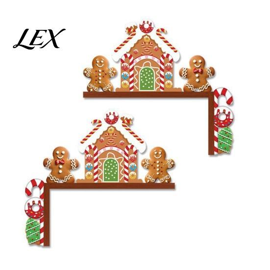 Christmas Door Corner Decoration Topper, Wooden Sign, Santa Snowman Gingerbread Frame Art Man Decor for Home Holiday Party Tree Sign