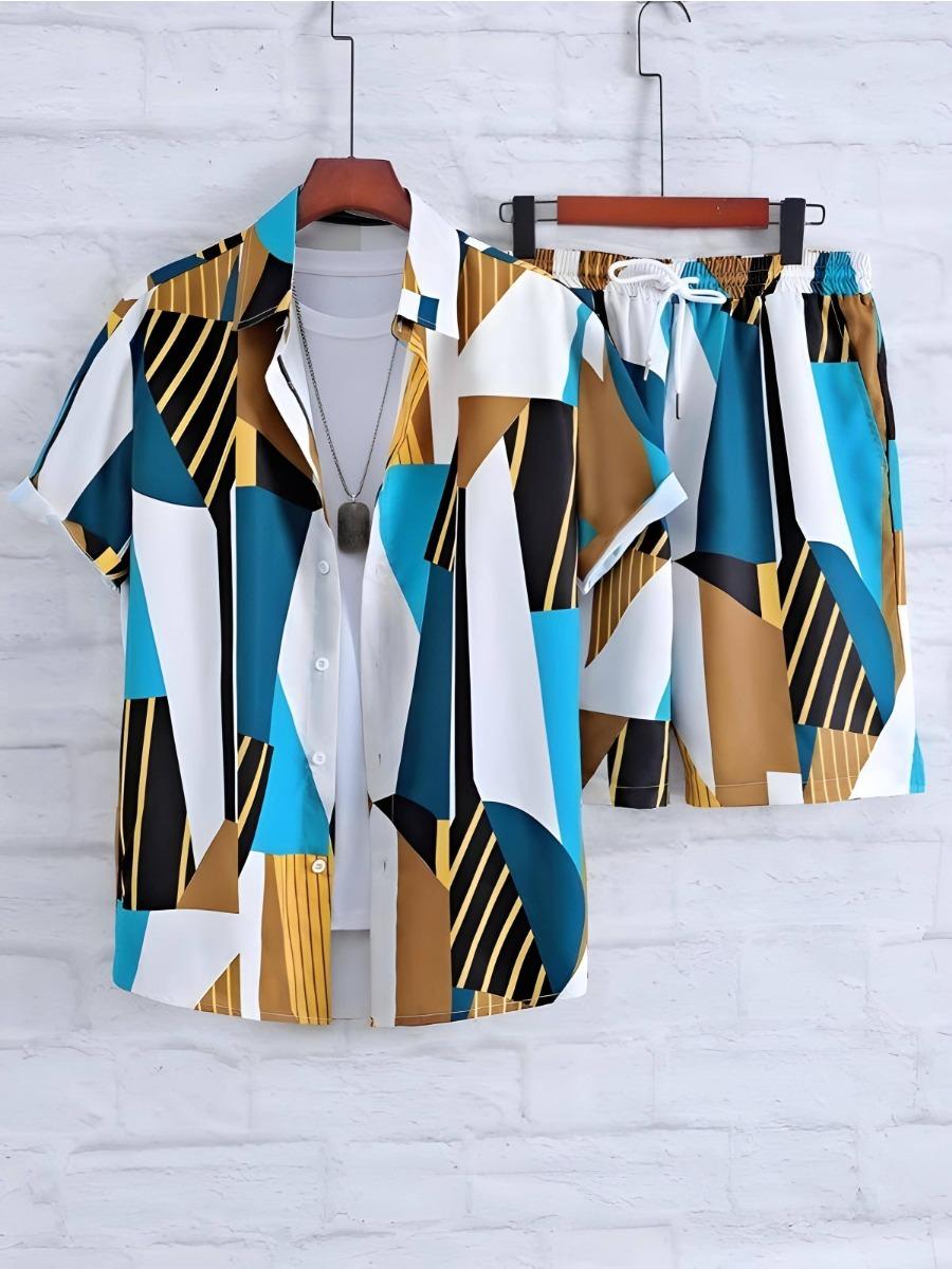 

Men s Summer Palm Tree Tropical Plant Shirt Hawaiian Shirt 2-Piece Set Short Sleeve Shorts Lapel Tropical Fashion Casual Holiday 3XL