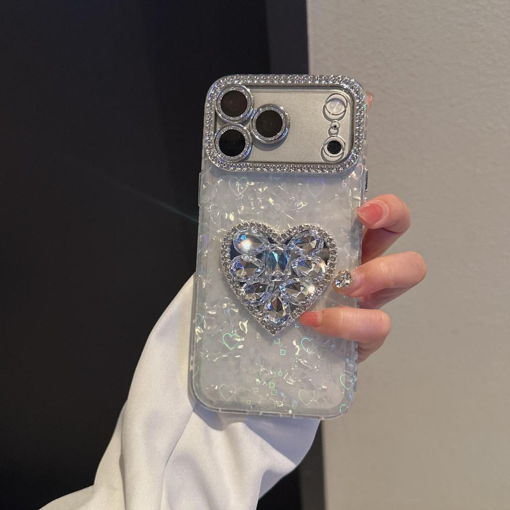Porous Love Shell Rhinestone iPhone Case for iPhone 17 Pro Max/15/11/12