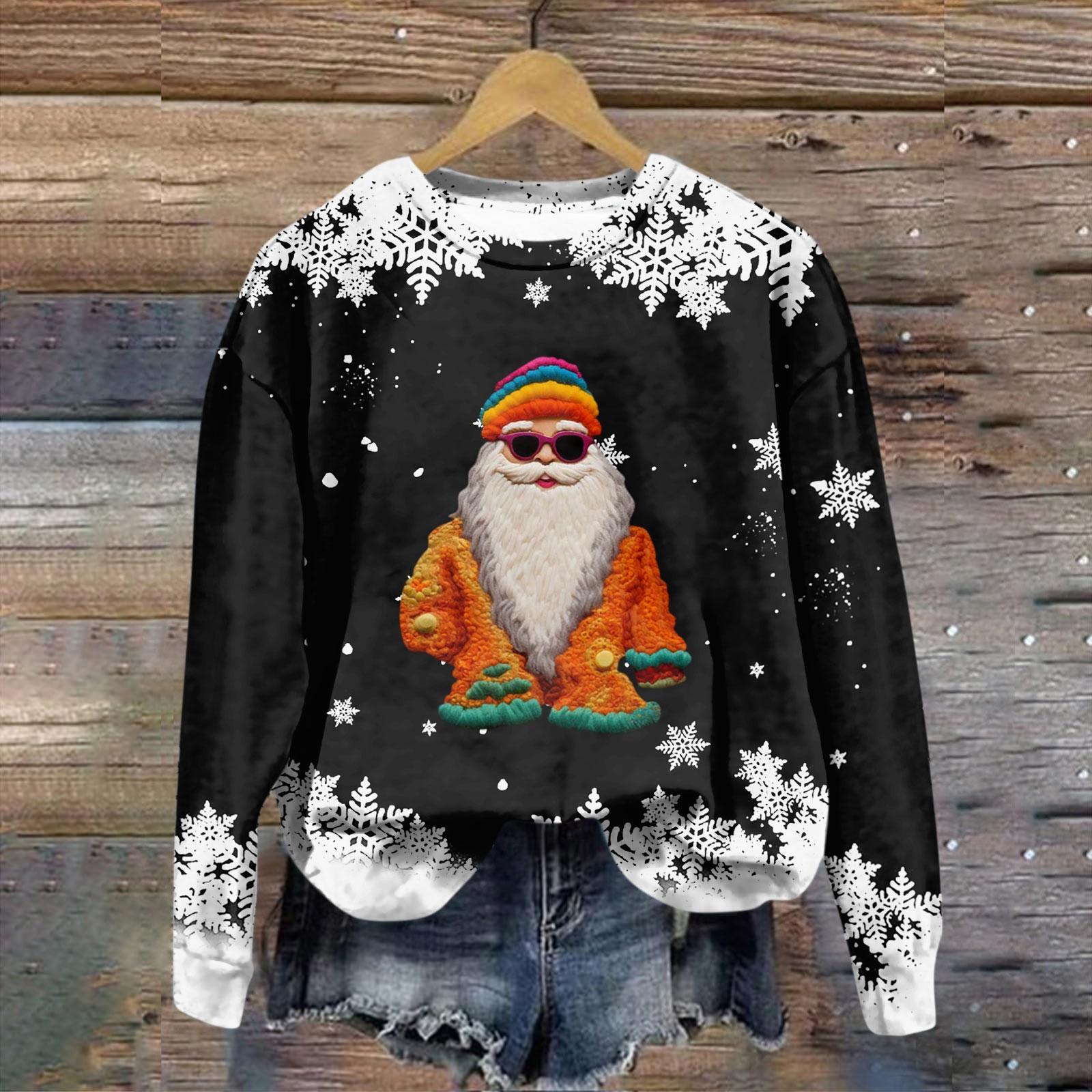 

Женская модная рождественская принтованная толстовка с длинным рукавом и круглым вырезом L чёрный