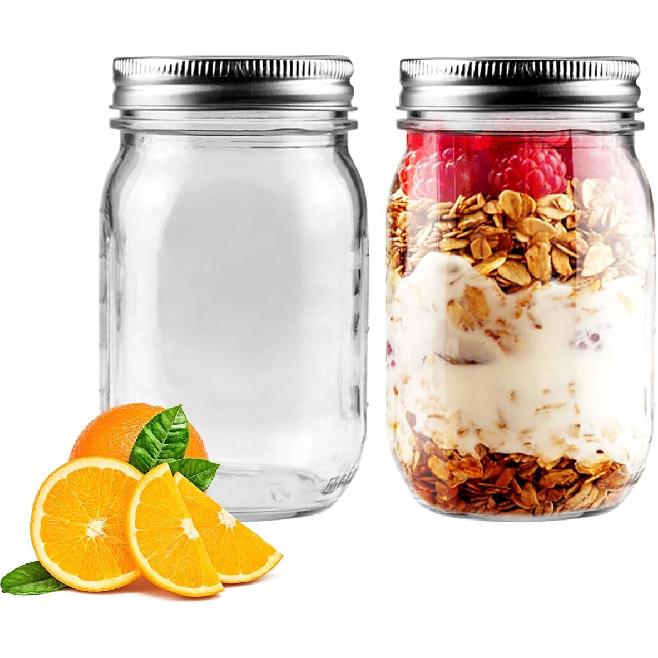 2 Pack Regular Mouth Mason Jars 16oz Glass Canning Jars with Airtight Lids for Preserving, Jam, Honey, Jelly, Wedding Favors, Sauces, Meal Prep,