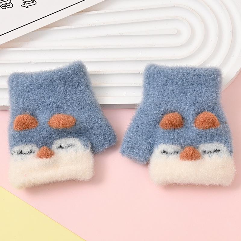 0-3 Toddlers' Cartoon Knit Gloves: Warm, Five-Finger, Anti-Scratch for Autumn/Winter