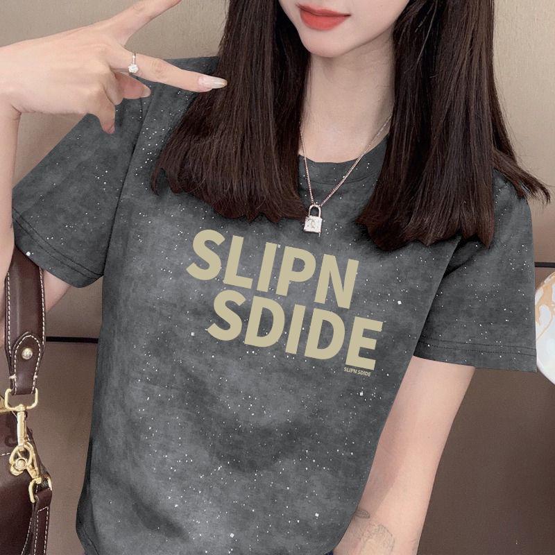 

Slim-Fit Sequin Print Women s Summer T-Shirt - Short Sleeve, Petite, High-End Fashion. 3XL (fits 72.5-80 kg) темно-фіолетовий колір