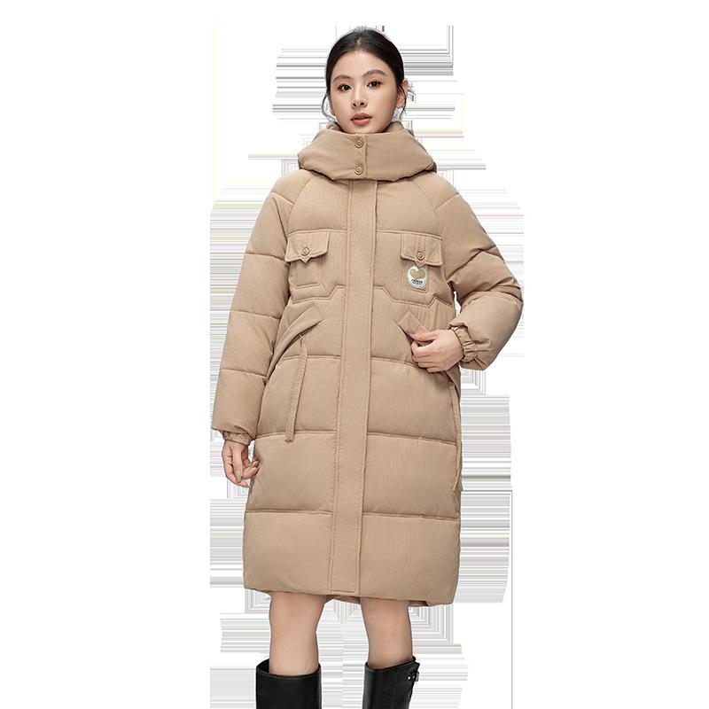 Padded women's 2025 winter new fashion over-the-knee padded jacket loose and thickened hooded down padded jacket