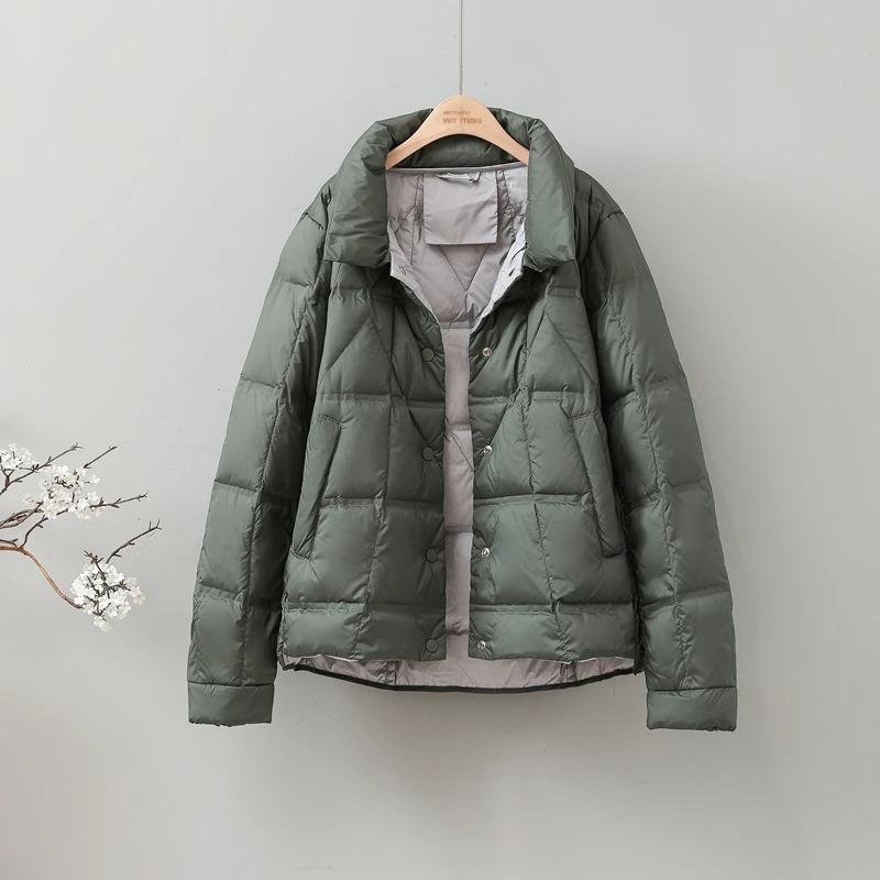 Autumn Winter Lightweight Puffer Jacket Women Long Sleeve Single Breasted Down Coat Short Parkas