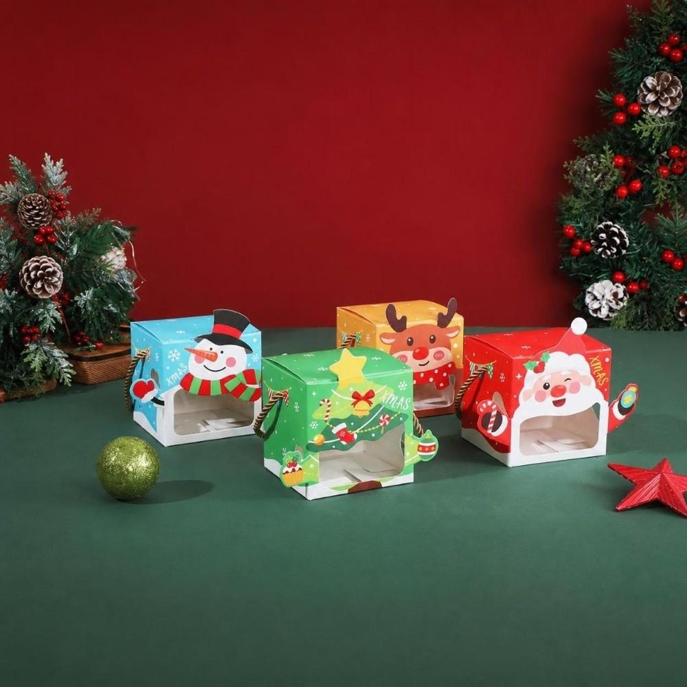 5pcs Carry Handle Cookie Packaging Box Cardboard Party Favor Box For Christmas Party