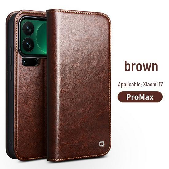 Chali Genuine Leather Xiaomi 17 Pro Max Flip Phone Case with Stand & Lens Protection
