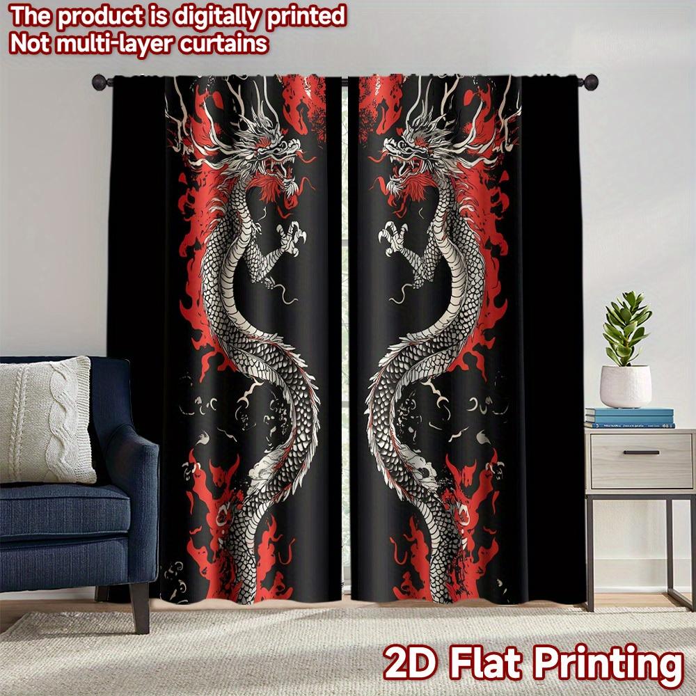 

2pc Japanese Dragon Curtains – Black & Red Light-Filtering Rod Pocket for Living Room Bedroom & Kitchen (Rod Not Included) 100*130 Grommet Top 1pcs