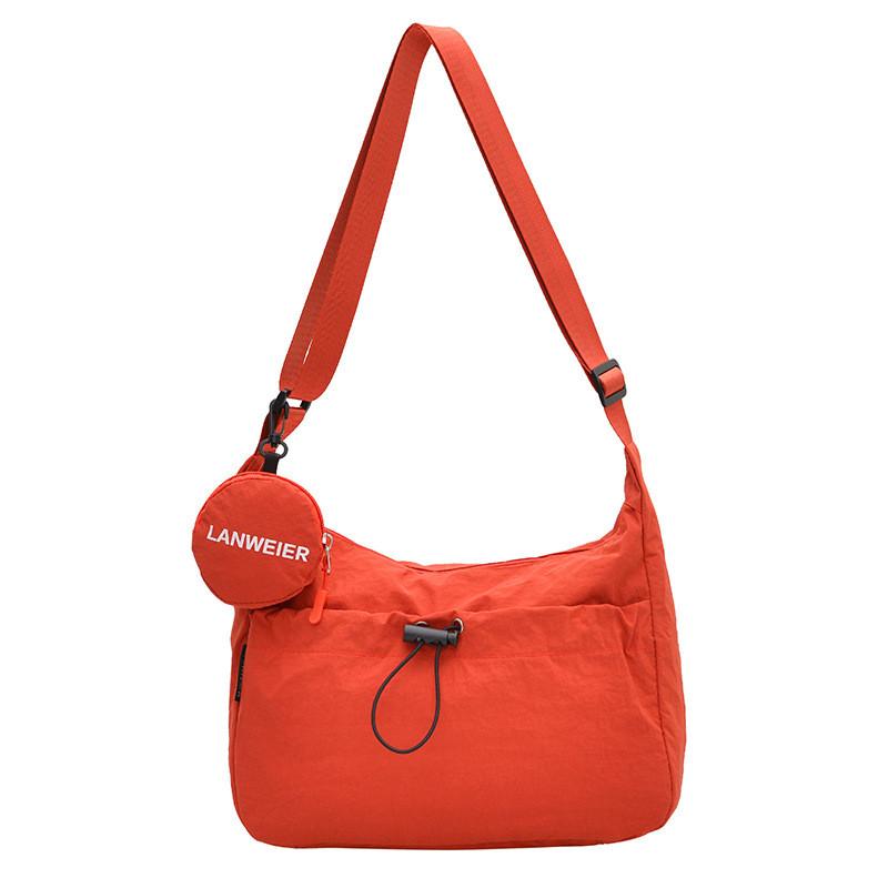 Simple Solid Color Drawstring Design Women Shoulder Bags With Letter Print Coin Purse For Daily Urban Use