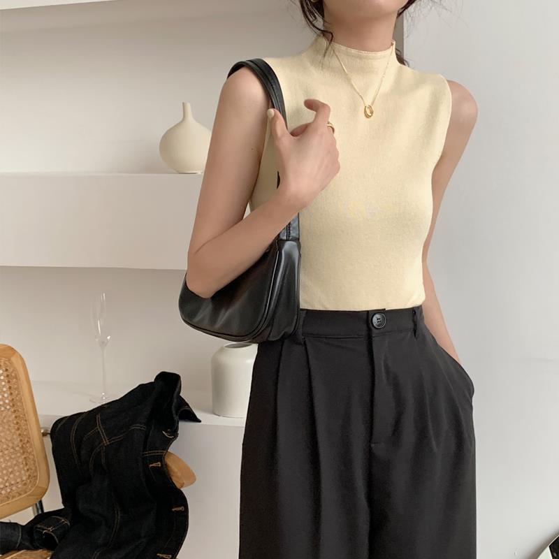 Summer Versatile Turtleneck Base Layer Women's Slim Sleeveless Knitted Inner Wear Sweater Vest Top