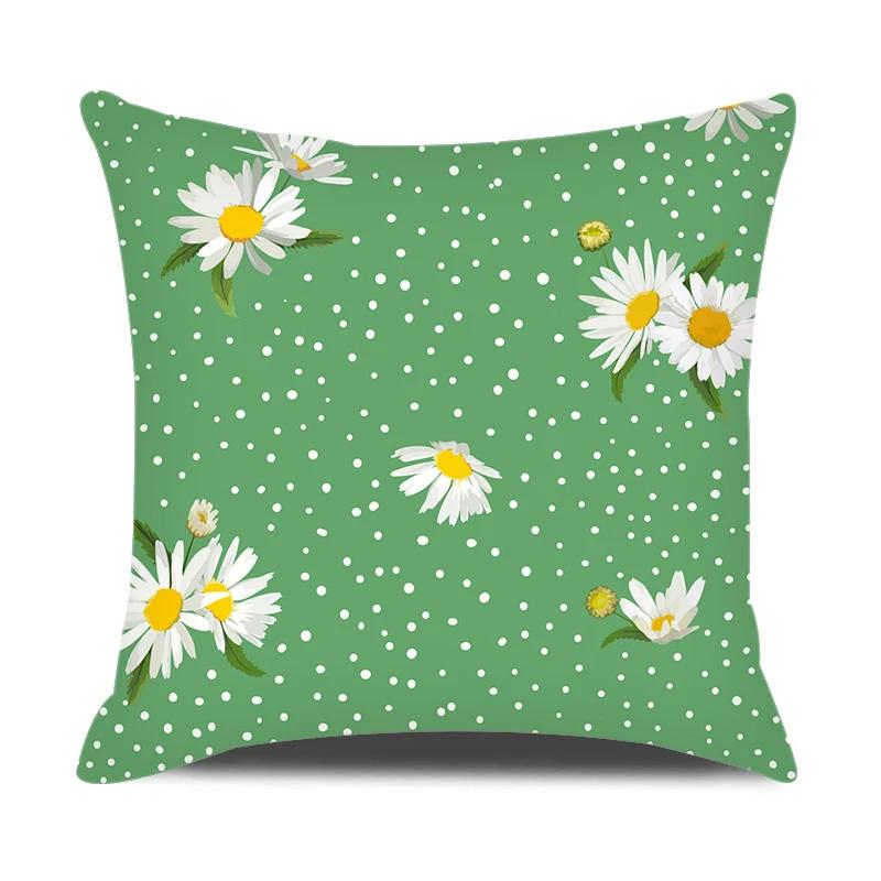 Summer Home Decor Cushion Cover 45x45cm Pillow Case for Sofa Car Green Yellow Plaid Pillowcase Daisy Flower Printed Pillow Cover