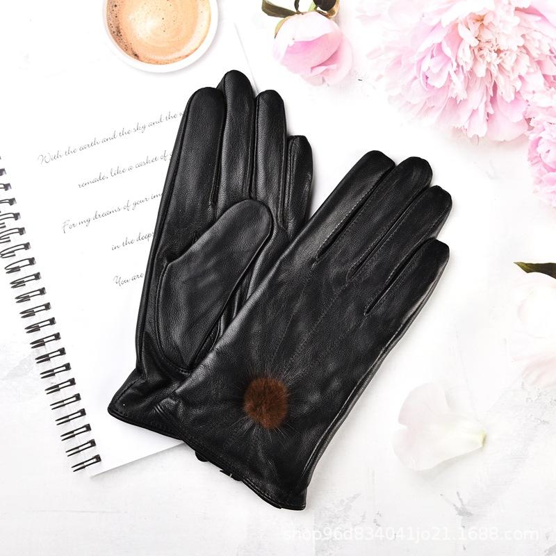 

Женские кожаные перчатки осенне-зимние бархатные утолщенные теплые ветрозащитные водонепроницаемые холодные для езды вождения овчины XL