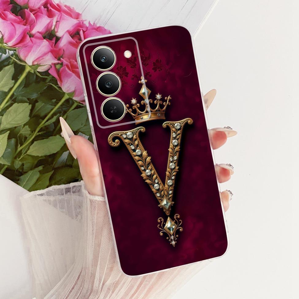 Cover For Realme 14x 5G India Case RMX3940 Transparent Luxury Crown A-Z Letters 2D Flat Pattern Soft Phone Case