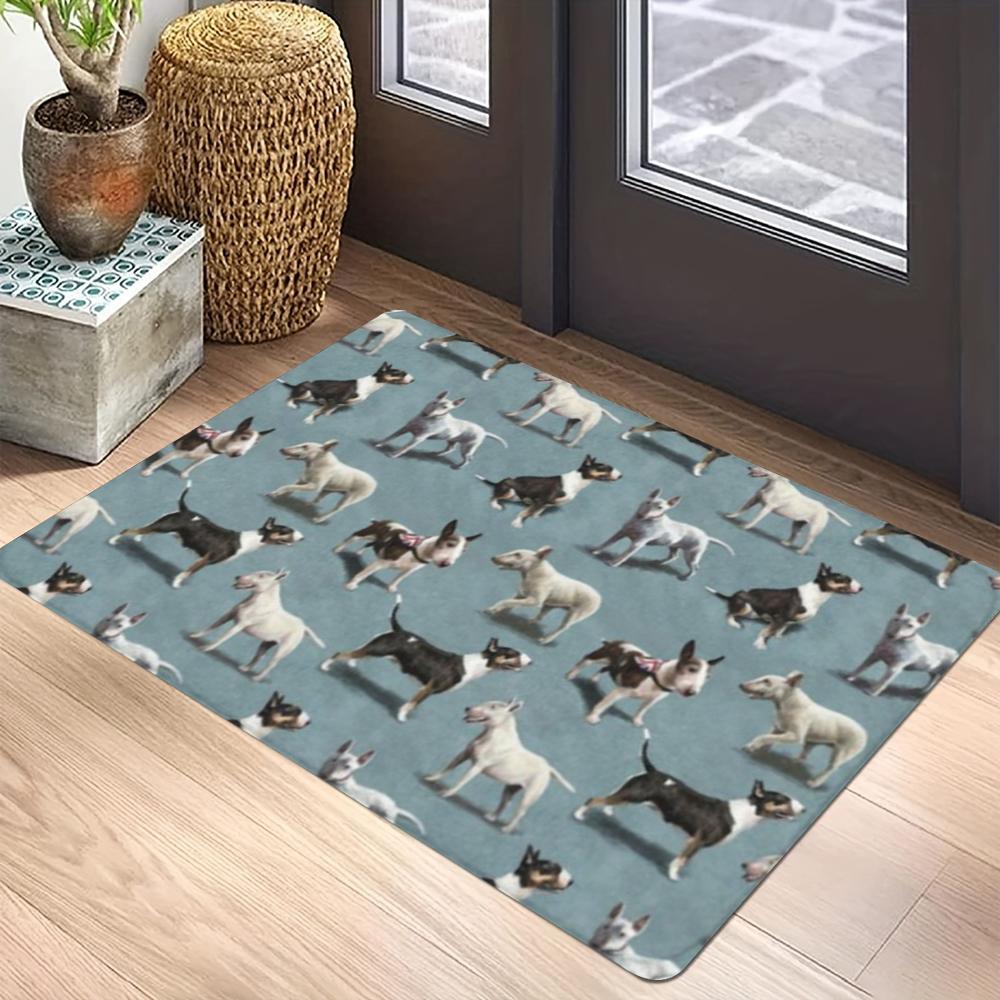 Bull Terrier Multi-color Heads Carpet Mat Anti-Slip Rubber Backing Rug for Pet Lover Home Decoration Bone Prints Fun Door Mat