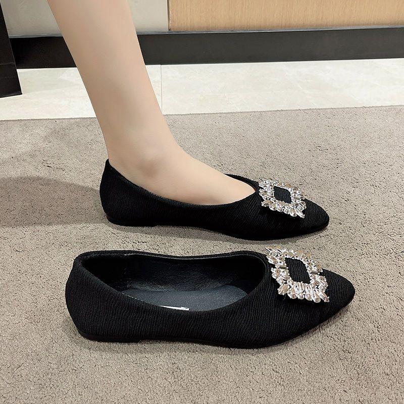 2025 new spring and autumn temperament rhinestone gentle evening breeze pointed shoes flat bottom shallow mouth soft sole French ladyshoes single shoe